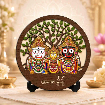 Plan To Gift Jagannath Ji Wooden Idol with Stand for Home Temple, Puja Room, Office Desk & Indoor Mandir Decor - 5x5 Inch