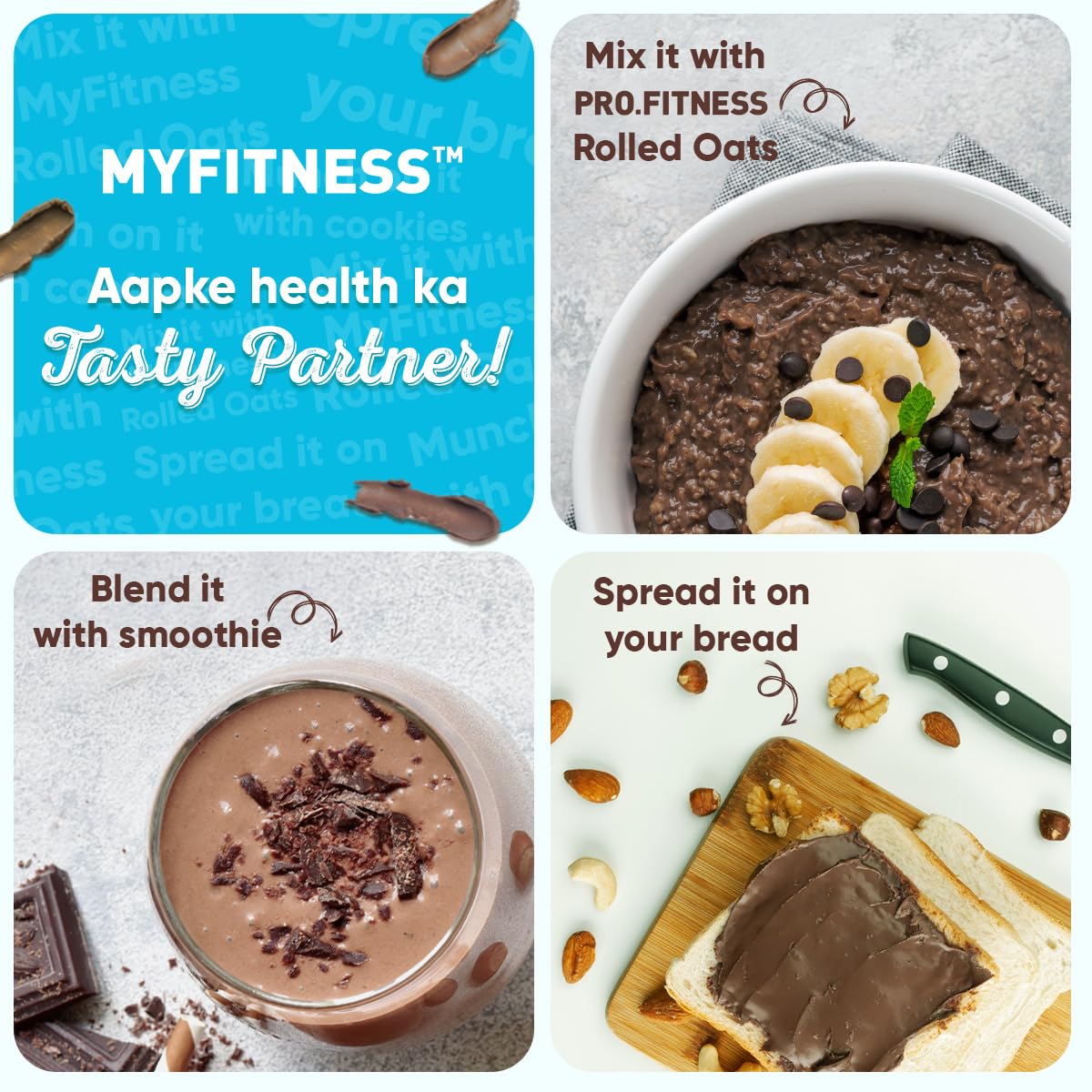 MYFITNESS Peanut Butter Chocolate Spread Crunchy | 23g Protein & 9g Fiber | Healthier Nut Butter Spread for Breakfast, Snacks & Bread Treats | Cholesterol Free | Zero Trans Fat