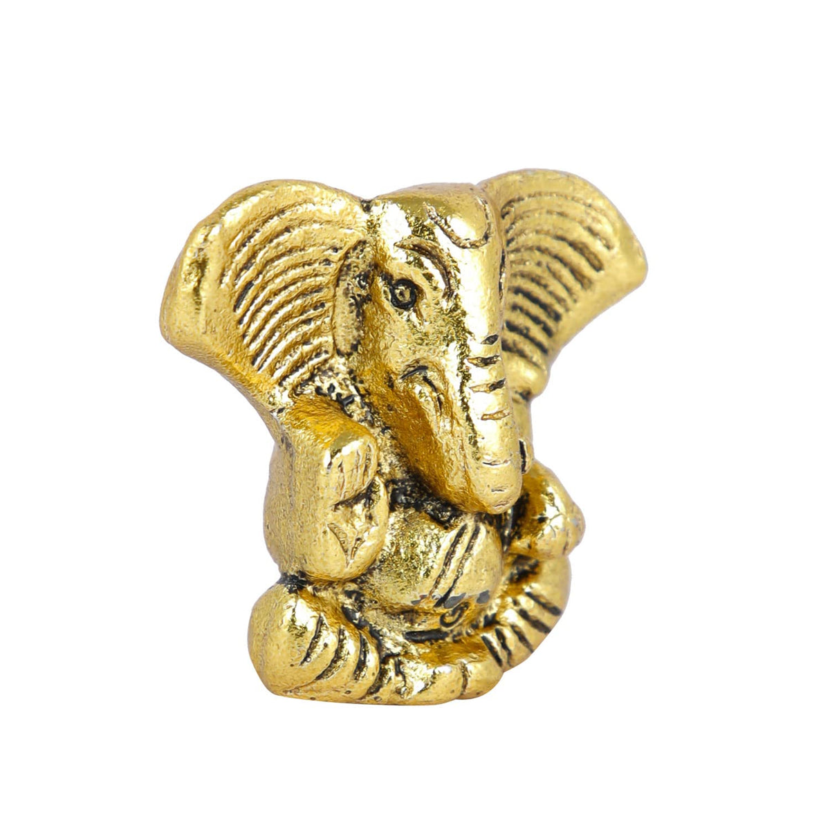 Metal Ganesh Idol for Car Dashboard Small, Handmade Small Ganpati Statue Murti for Home, Office, Tabledesk, Diwali Gift Items (Golden, 4 CM Height)