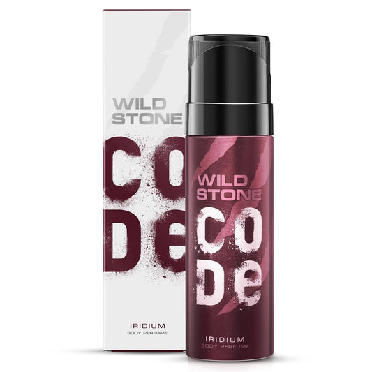 Wild Stone Code Iridium body perfume bottle and packaging on a white background