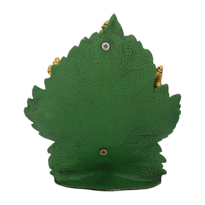 Golden Sitting Lord Ganesha on Green Throne Metal Decorative Showpiece, Green, Golden and Brown, one Size (AGG559)