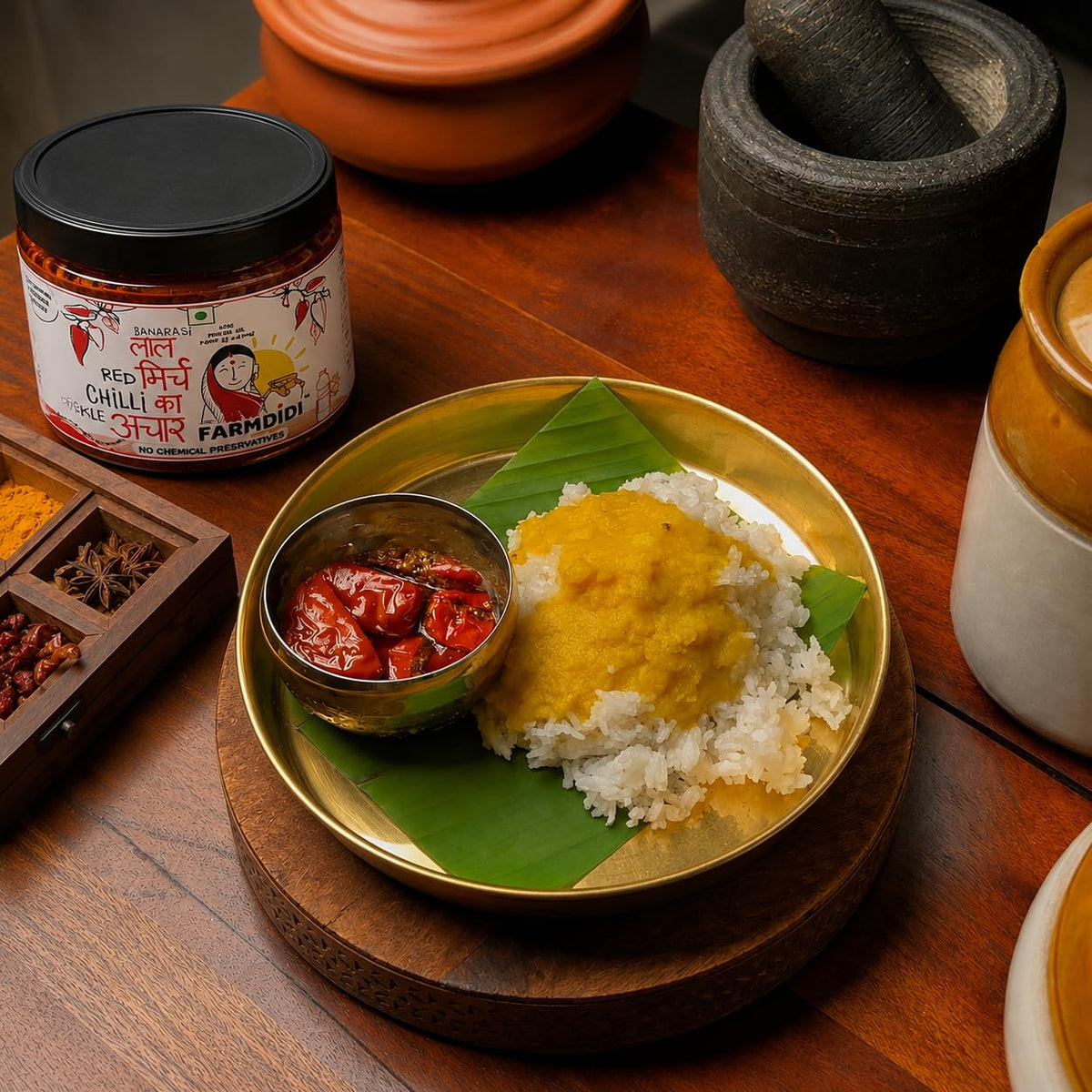 FarmDidi Stuffed Red Chilli Pickle  Homemade Bharwa Lal Mirch Ka Achar With Spicy Flavor Banarasi Style Pickle Made With Mustard Oil No Chemical Preservatives & No Garlic