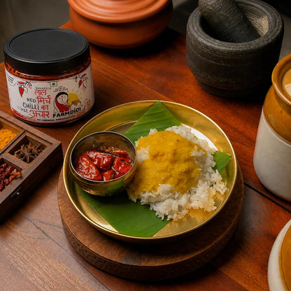 FarmDidi Stuffed Red Chilli Pickle  Homemade Bharwa Lal Mirch Ka Achar With Spicy Flavor Banarasi Style Pickle Made With Mustard Oil No Chemical Preservatives & No Garlic