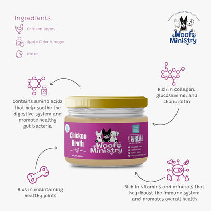 Chicken Bone Broth for Dogs I Freshly Made & Ready to Serve I Healthy Meal Topper I Preservative Free I Natural Collagen Supplement for Joint & Gut Health I Healthy Coat & Skin I 350 ml
