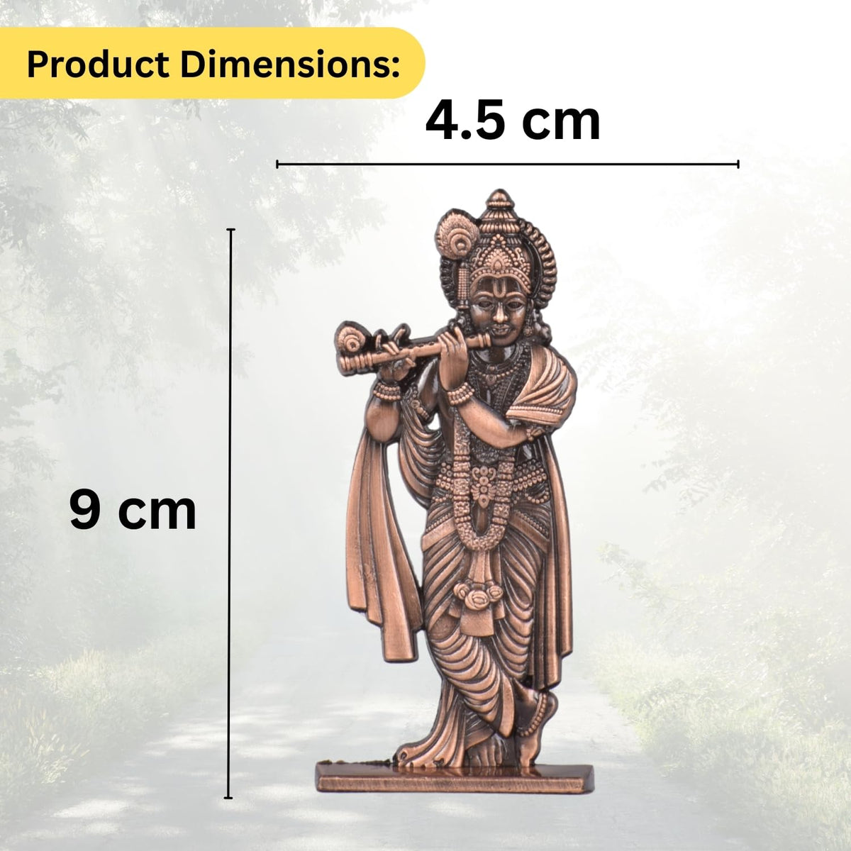 Big Krishna Murli Idol for Car Dashboard – Copper Finish Hindu God Statue Spiritual Krishna Ji Showpiece for Temple & Car (S1008-CPR)
