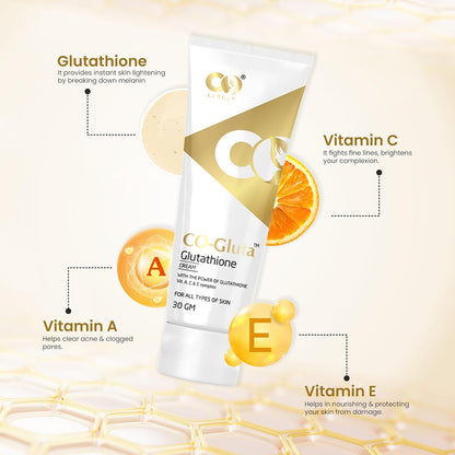 CO LUXURY Glutathione Skin Cream with Kojic Acid & Vitamin C | Reduce Dark spots & Hyperpigmentation | Glutathione Cream for Men & Women, 30gm