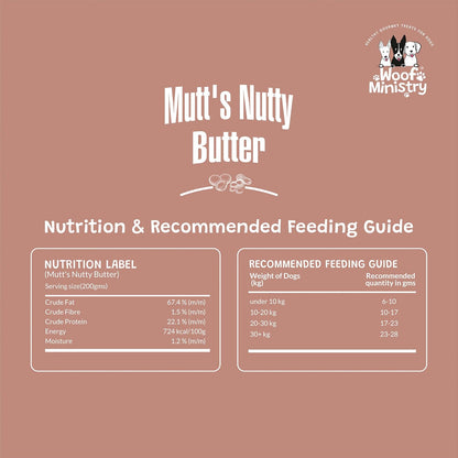 Woof Ministry Mutt's Nutty Butter for Dogs I Freshly Made & Ready to Serve I Healthy Meal Topper & Supplements I Preservative FreeI I Savory and Flavorful Treat I Delightful and Nutritious Supplement