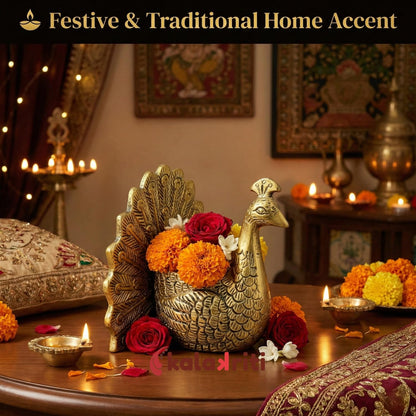 Kalakriti Aluminium Dancing Peacock Candle Holder for Good Luck | Tabletop Vastu Figurine Showpiece for Living Room Home Decor| Valentine Gift for Couples Anniversary Wedding (Candle not Included)