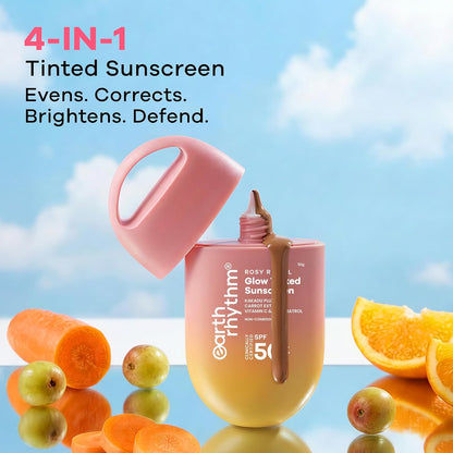 Earth Rhythm Rosy Ritual Glow Tinted Sunscreen SPF 50 PA ++++ with Vitamin C,No Oxybenzone (50gm) - Almond