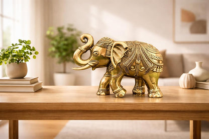 Brass Elephant Statue for Home Decor, Good Luck, Vastu, Feng Shui, Office & Gift – Handmade Decorative Elephant Figurine for Wealth & Prosperity (2.5 Inch)