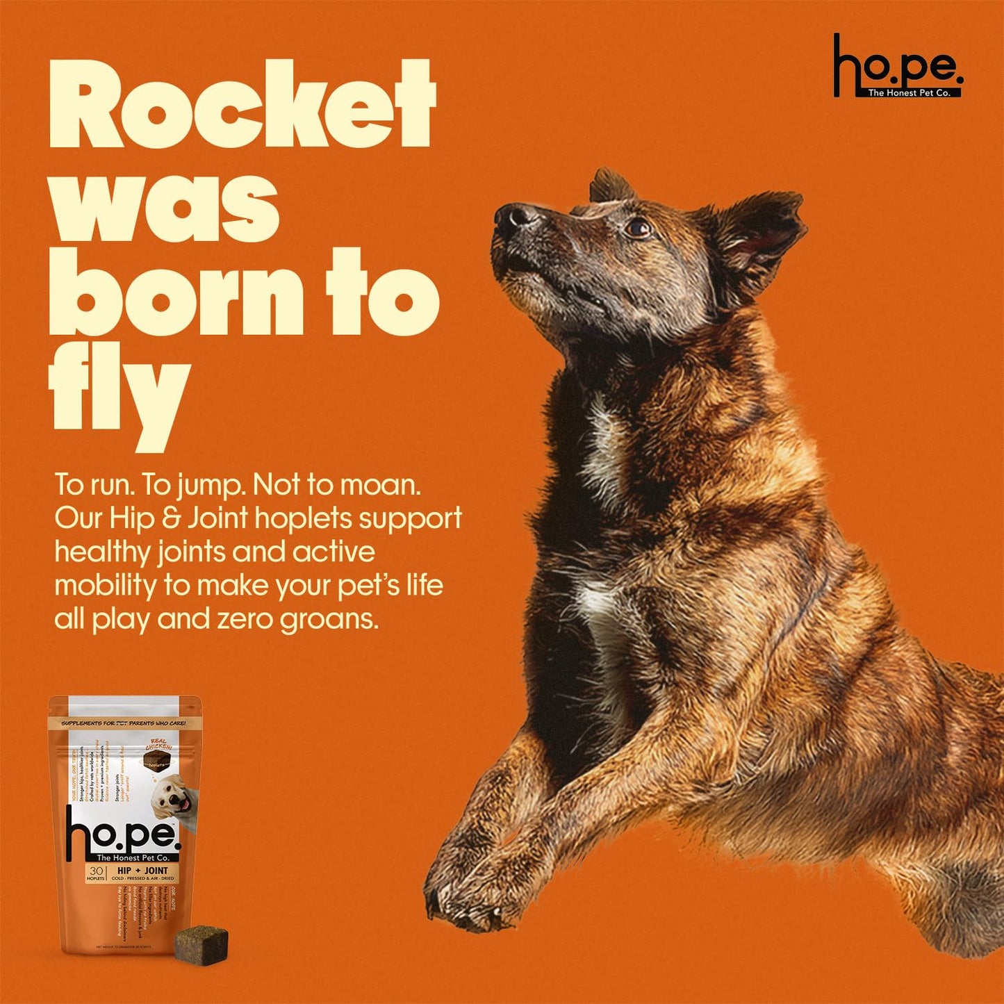 Hope Hip & Joint Health Supplement Dogs 30 Chicken hoplets| Pet Chews with Glucosamine, Chondroitin, MSM, Turmeric| Cold-Pressed | Air-Dried | Hypoallergenic| Dog Supplement |Honest Pet Co