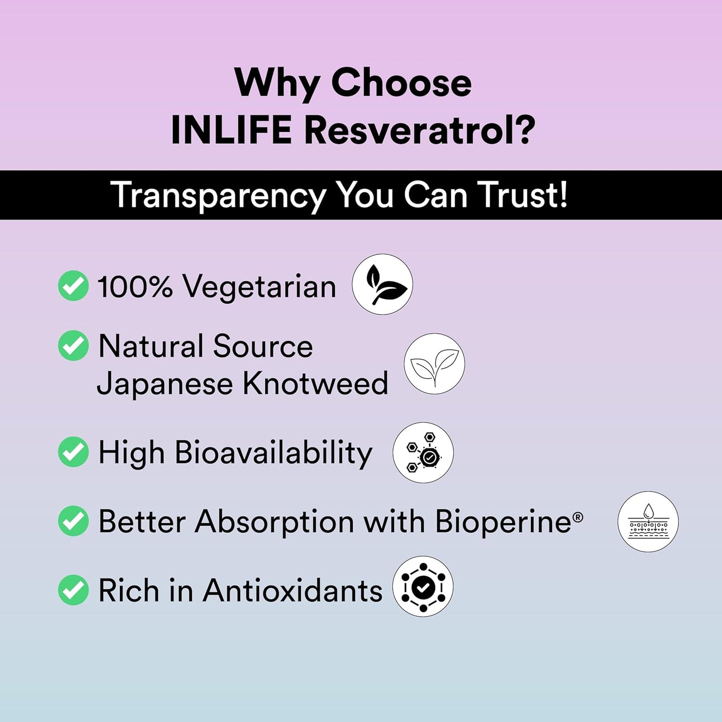 INLIFE Resveratrol Supplements - 750 mg Antioxidant Formula with Japanese Knotweed (Trans-Resveratrol), Grape Seed, Lycopene, Vitamin E & C - 60 Veg Capsules - Supports Skin, Heart Health