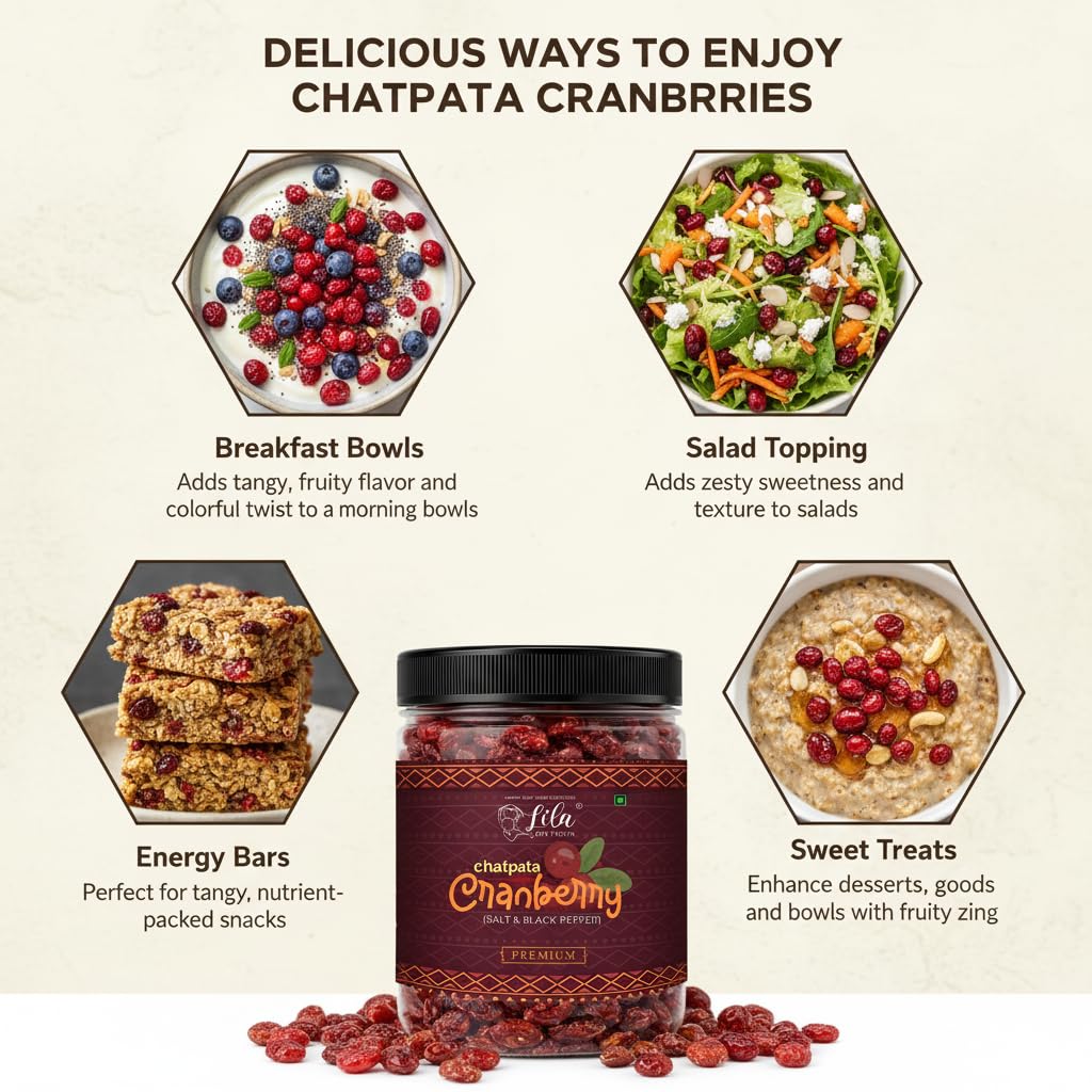 LILA DRY FRUITS Flavoured Cranberries with Black Pepper & Pink Salt | Dried Cranberry Snack Tangy Spicy Cran Berries for Healthy Snacking & Munching Perfect for Gifting