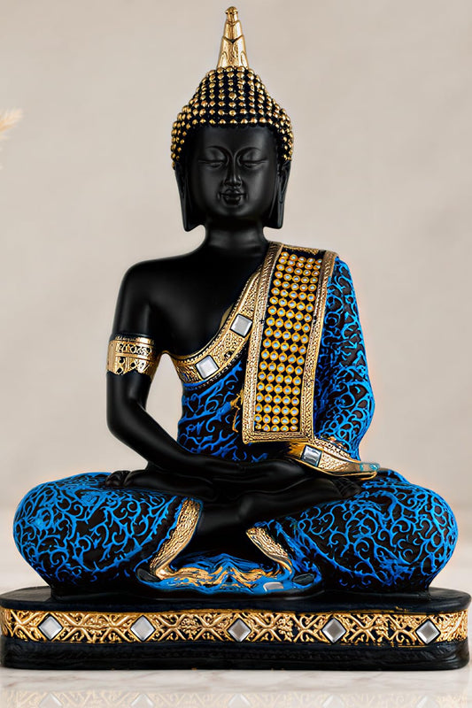 New Limited Edition 25 Centimetre Meditating Sitting Buddha Idol Statue showpiece Home Decor Decoration Items for Living Room and Gifts (Blue Black)