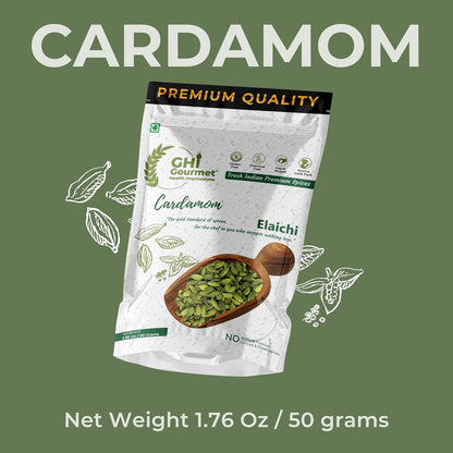 GOURMET HEALTH IMPRESSIONS | Superior Grade Whole Green Cardamom (Elaichi) - 8MM BOLD Size | Large Size | Aromatic Green Pods, Non-GMO - Perfect for Culinary & Aromatic Uses | GHI Foods