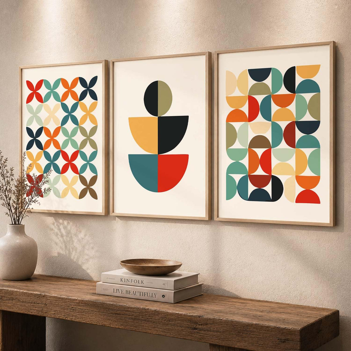 Boho Art Home Decoration Paintings With Frame For Living Room Bed Room Hotel Wall Decor Digital Reprint Set of 3 (13X17 inch)