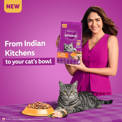 Whiskas Adult (1+ Years) Dry Cat Food, Rohu Fish Flavour, 1.2 kg, Powered with 40 Essential Nutrients, Complete & Balanced Nutrition for Adult Cats