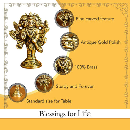 100% Pure Brass Panchmukhi Hanuman (Size: 8 cm) | Panchmukhi Hanuman Murti for Door Entrance | Panch Mukhi Hanuman Ji for Car Dashboard | Vastu Protection from Evil Eye