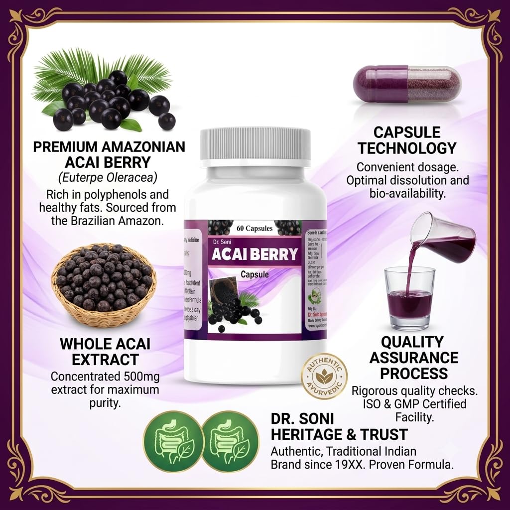 Acai Berry Extract Capsules, Herbal Dietary Supplement for Daily Wellness, Antioxidant Support Formula, Convenient Capsule Format