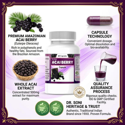 Acai Berry Extract Capsules, Herbal Dietary Supplement for Daily Wellness, Antioxidant Support Formula, Convenient Capsule Format