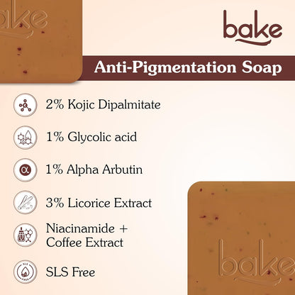 BAKE De-Tan Scrub Treatment Coffee Soap (200Gms Pack of 2) | Ultra Pigmentation Soap for Tan Removal | With 2% Kojic Acid, 1% Glycolic Acid, 1% Alpha Arbutin | | For Pigmentation, Dark Spots & Tan Removal | For Women & Men | 100g x 2