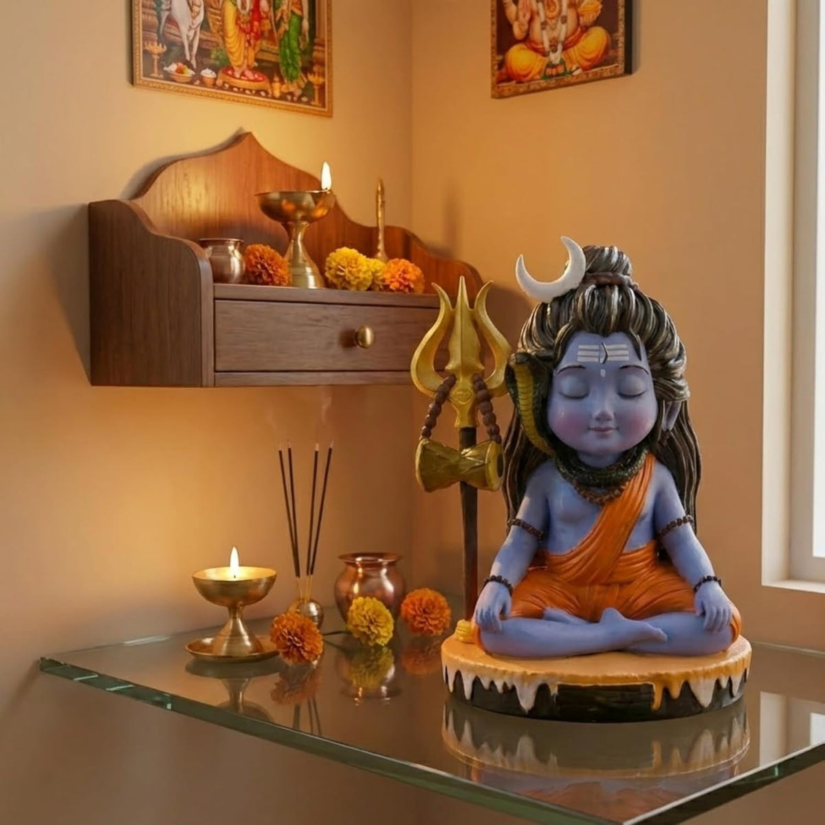 Shivji Idol for Car Dashboard, Home Temple & Office Desk | Compact Resin Mahadev Murti for Puja Room, Table Decor & Spiritual Gift | Small Lord Shiva Statue (Mahadev Mini Statue)