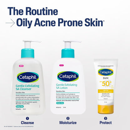 Cetaphil Gentle Exfoliating SA Lotion 29ml | Lightweight Daily Moisturizer with Salicylic Acid, Mandelic Acid & Gluconolactone | 48 Hr Hydration & Gentle Exfoliation | For Sensitive Skin