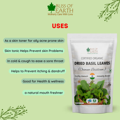 Bliss of Earth Organic Dried Basil Leaves Tulsi leaf Aromatic Culinary Delights Great for Tea, Soup, Salad Health & Immunity 50g