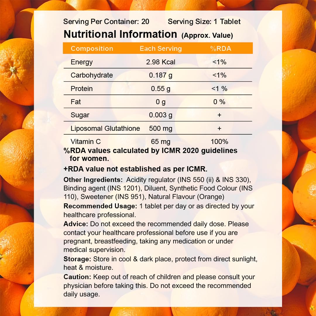 CUREFOREVER Glutathione Effervescent Tablets, 20 Tablets with Vitamin C, Liposomal Glutathione 500mg for Antioxidant Support, Skin Glow & Radiance Support, Detox Support