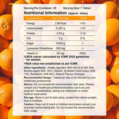 CUREFOREVER Glutathione Effervescent Tablets, 20 Tablets with Vitamin C, Liposomal Glutathione 500mg for Antioxidant Support, Skin Glow & Radiance Support, Detox Support