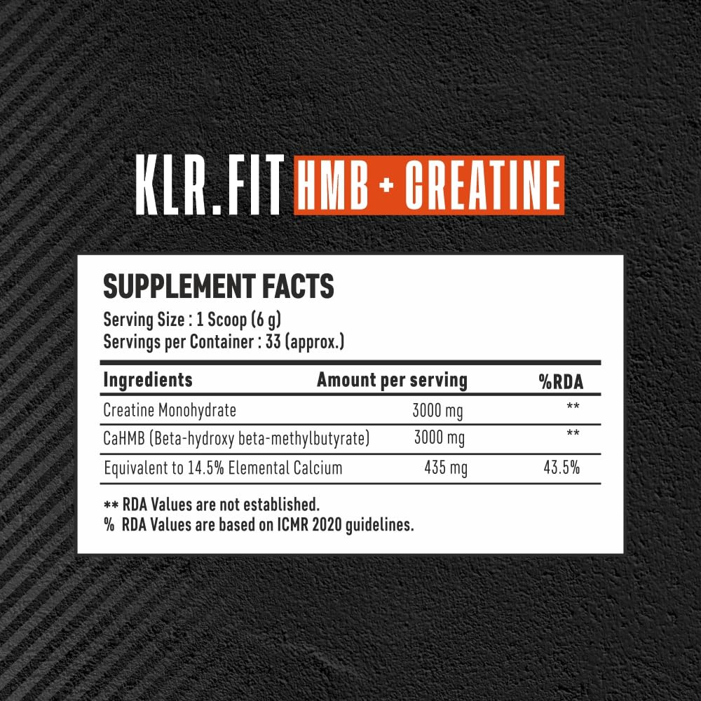 Creatine + HMB Supplement -3 gm Creatine Monohydrate Powder with 3gm HMB for Muscle Growth, and Enhances Performance, Improve Workout Recovery- 33 Servings, Unflavored