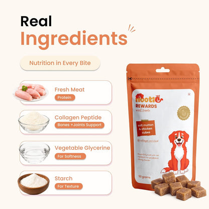 Nootie Rewards Soft Mutton & Chicken Cubes for Dogs 50g | Dog Treats