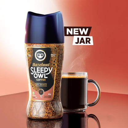 Sleepy Owl Hazelnut Premium Instant Coffee | 100% Arabica | Makes 50 Cups | Microground Technology | Ready in Seconds | 100g
