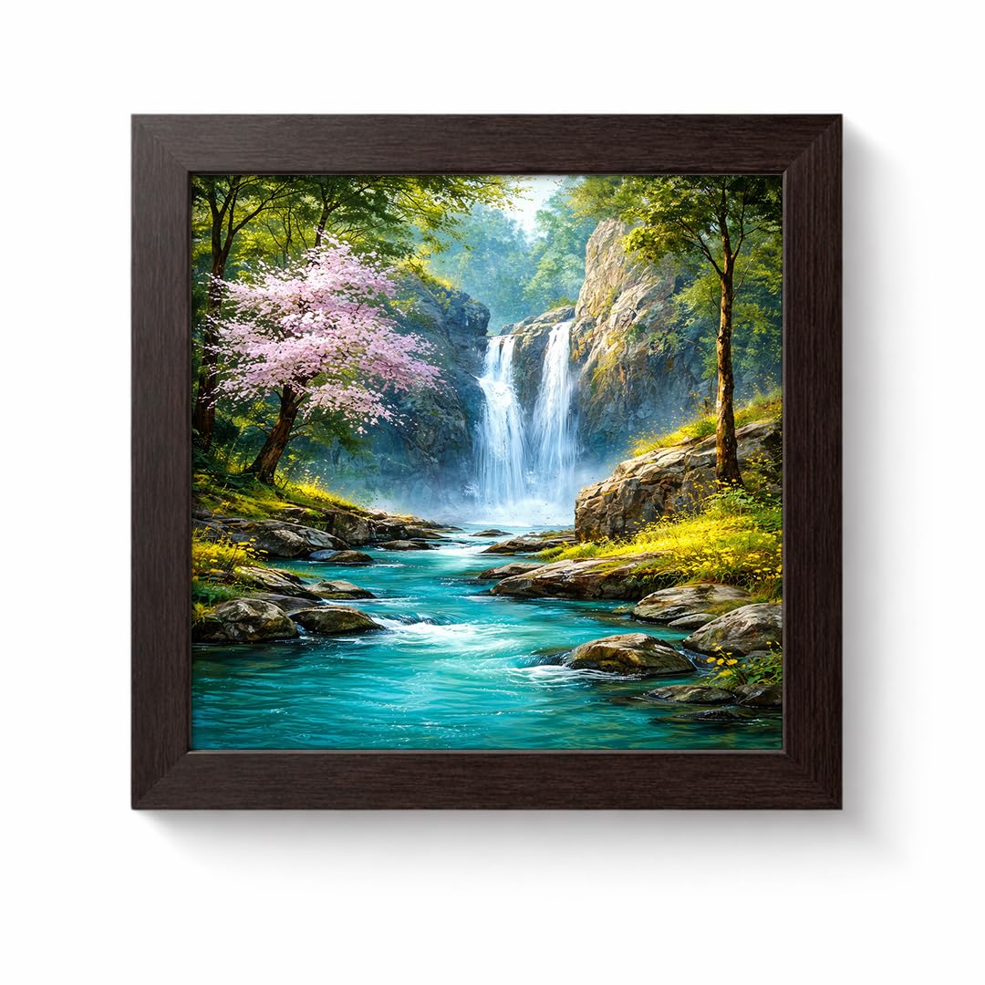 Waterfall Running Water Calm Vastu Nature Serenity Landscape Scenic Peaceful Framed Poster Artwork Decor Painting