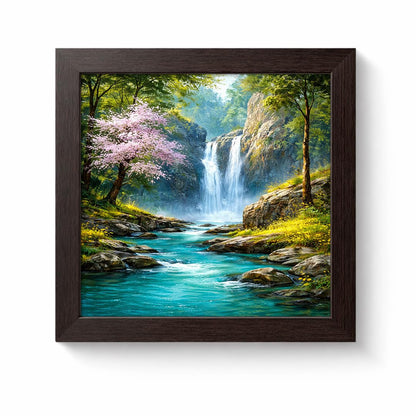 Waterfall Running Water Calm Vastu Nature Serenity Landscape Scenic Peaceful Framed Poster Artwork Decor Painting