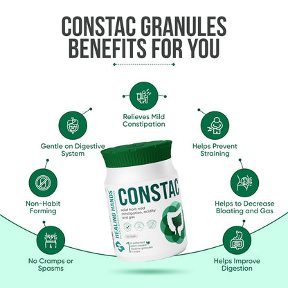 Healing Hands Constac for Relief in Mild Constipation, Acidity and Gas, Plant Based Natural Constipation Solution, Clinically Proven, Herbal – 100gm (Granules)