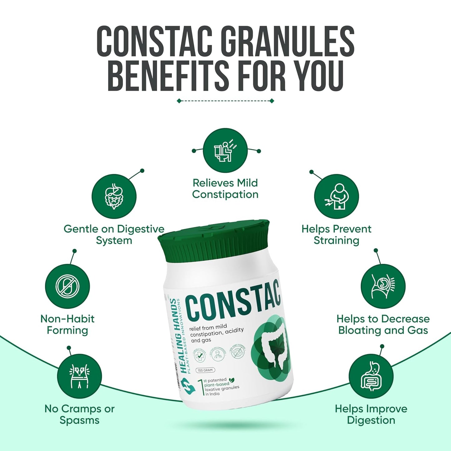 Healing Hands Constac for Relief in Mild Constipation - Mild, Safe, Clinically Proven Ayurvedic Granules 100g