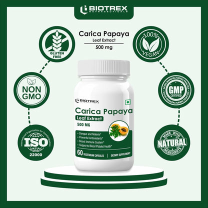 Biotrex Nutraceuticals Carica Papaya Leaf Extract 500mg - 60 Capsules