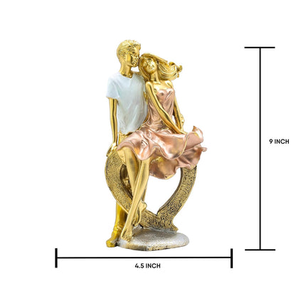 Romantic Loving Couple Statue Showpiece | Golden & White Finish | Valentine, Anniversary & Birthday Gift for Him/Her | Home Decor Figurine