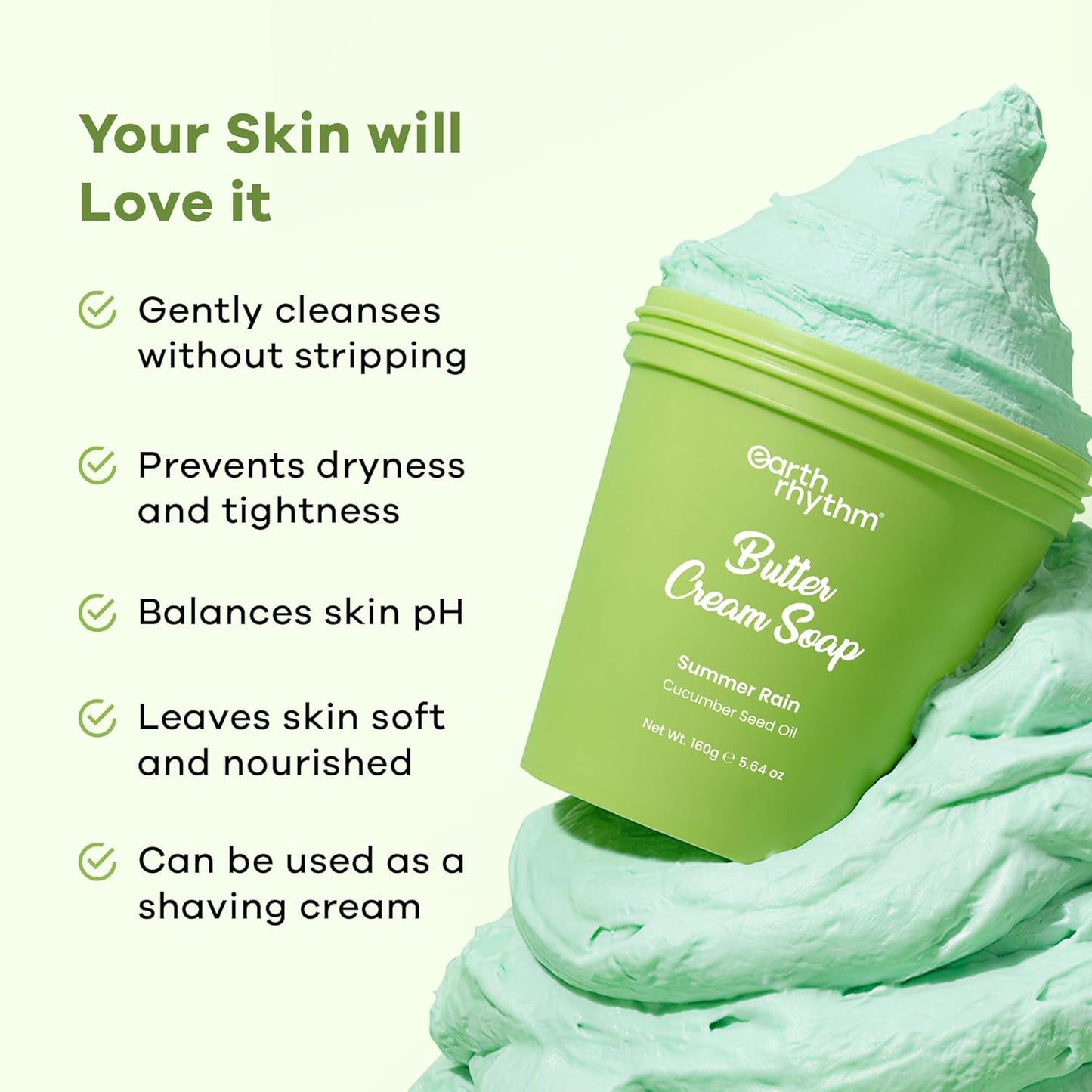 Earth Rhythm Butter Cream Soap, 48H Moisture, Gentle Cleanse, No Sulphates, No Phthalates – Summer Rain