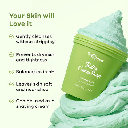 Earth Rhythm Butter Cream Soap, 48H Moisture, Gentle Cleanse, No Sulphates, No Phthalates – Summer Rain
