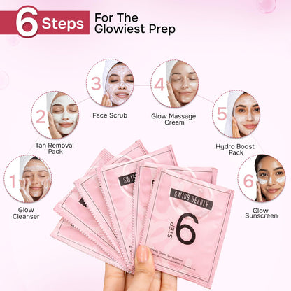 Swiss Beauty Care Korean Glow Facial Kit | 6-Steps For Glass-Skin | Adds Instant Radiance | Fades Dark Spots | Clarifies & Nourishes | With Kakadu Plum & Rice | 49g