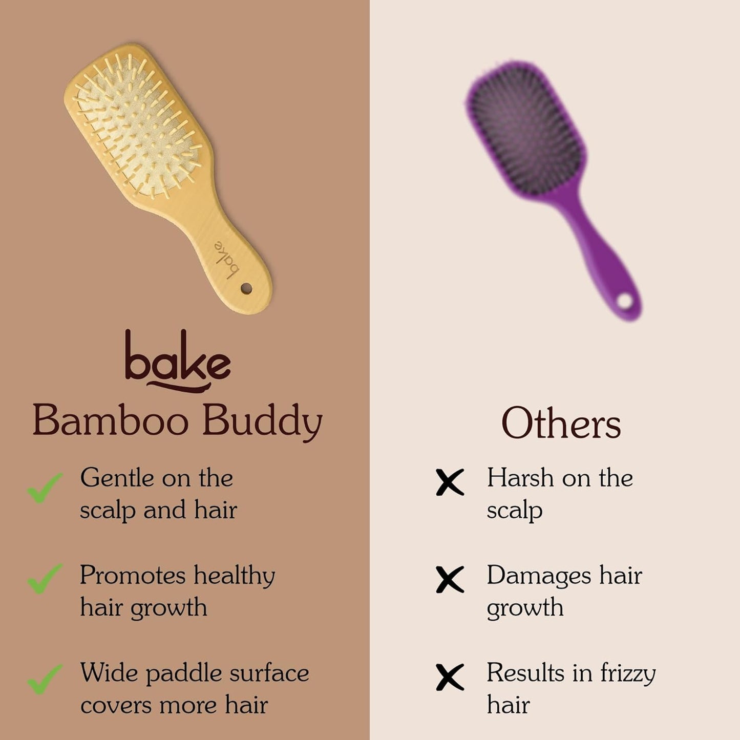 BAKE Bamboo Buddy Wooden Paddle Hair Brush | Natural Bamboo Bristles | Bamboo Comb | Gentle on Hair | Strengthens Scalp & Promotes Hair Growth | For Men & Women | Large Hair Brush