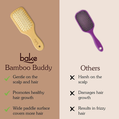 BAKE Bamboo Buddy Wooden Paddle Hair Brush | Natural Bamboo Bristles | Bamboo Comb | Gentle on Hair | Strengthens Scalp & Promotes Hair Growth | For Men & Women | Large Hair Brush