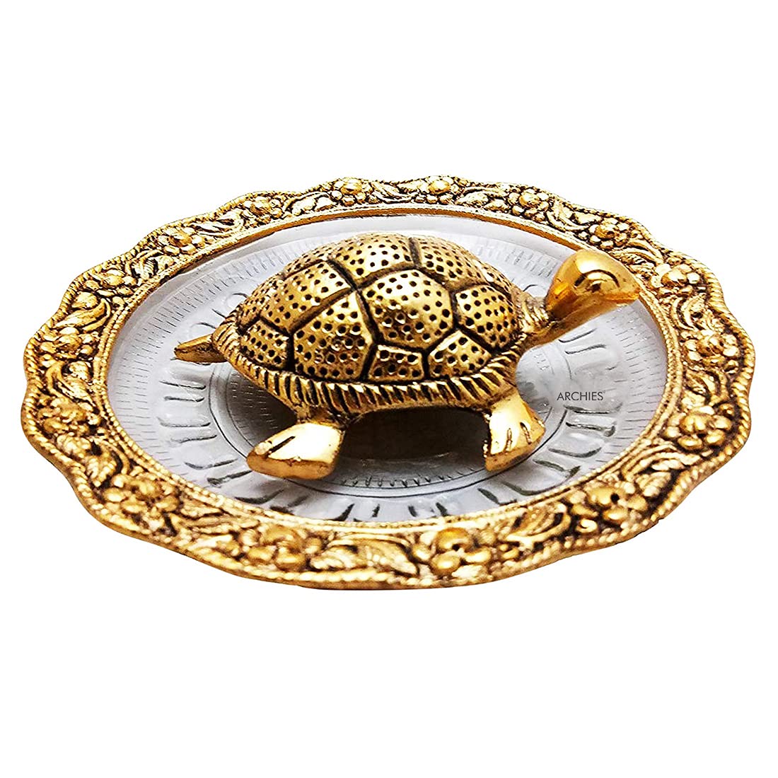 Fengshui Metal Turtle Tortoise Kachua on Crystal Plate Vastu Statue Figurine Idol-HTMTL02A22