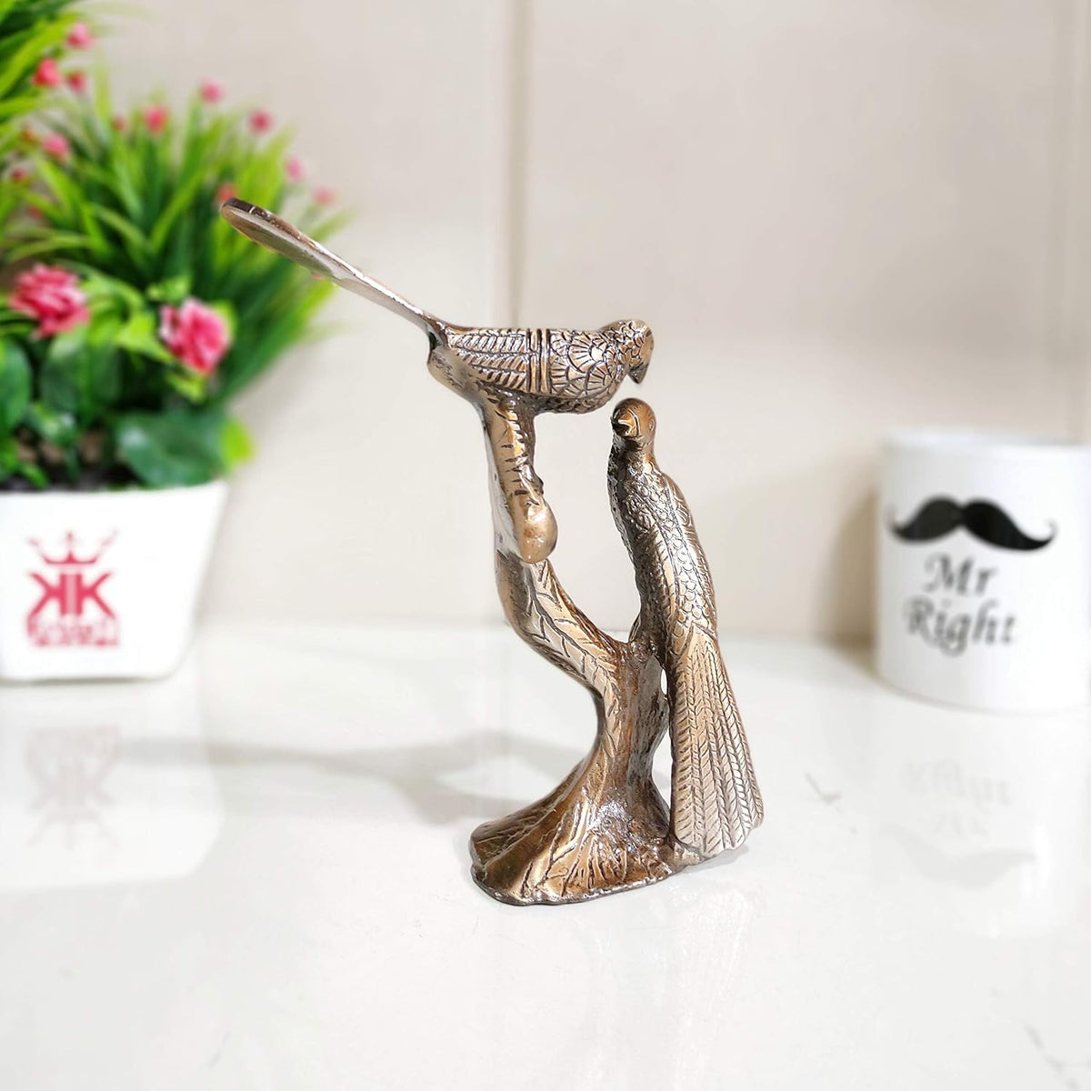 Love Birds Couple Kissing Sitting on Tree Branch Showpiece for Home Decor Statue Love for Romantic Gift to Boyfriend,Girlfriend,Wife,Friends,Decoration Idol,Showcase,Office Decoration...