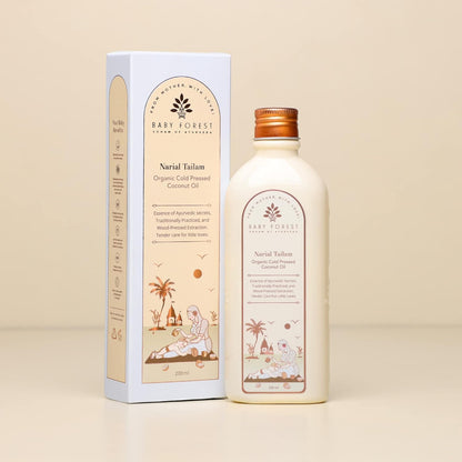 Baby Forest Narial Tailam Organic Cold Pressed Coconut Oil for Baby Skin & Hair Care | 100% Natural & Ayurvedic | Derma Safe & Cruelty-Free | Coconut Oil for Newborn Massage | 200ml