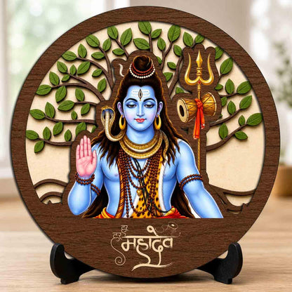 Plan To Gift Shiv Ji Wooden Murti for Home Mandir, Prayer Room, Table Top Decor & Spiritual Gifting - 5x5 Inch