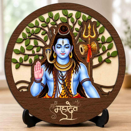 Plan To Gift Shiv Ji Wooden Murti for Home Mandir, Prayer Room, Table Top Decor & Spiritual Gifting - 5x5 Inch
