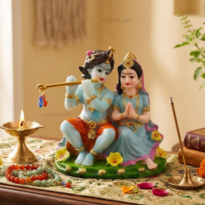 Radha Krishna Idol for Car Dashboard 3.5 Inch Multicolour Polyresin Statue | God Murti for Home Temple, Office Desk & Pooja Room | Spiritual Gift, Decorative Showpiece (8 x 6 x 9 cm)